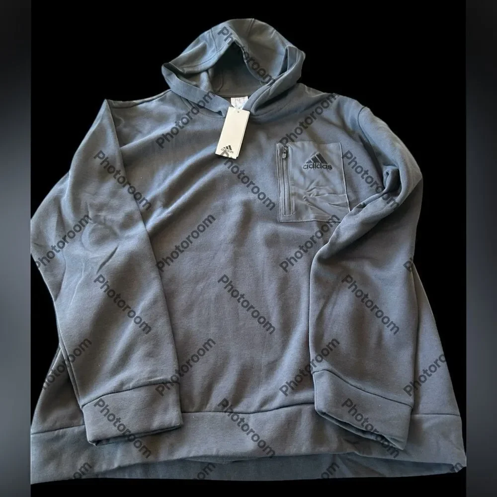 adidas Men’s Regular Fit Kangaroo Pockets Hoodie, Grey, Size XL,NWT